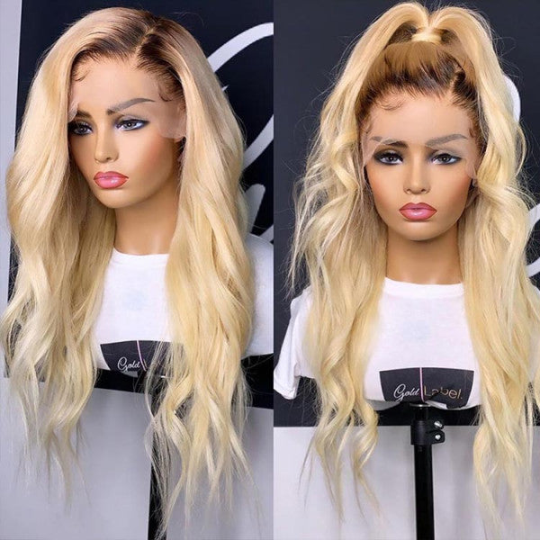 613 Blonde Wigs With Brown Roots #4/613 Ombre Color 13x4 HD Lace Front Wigs