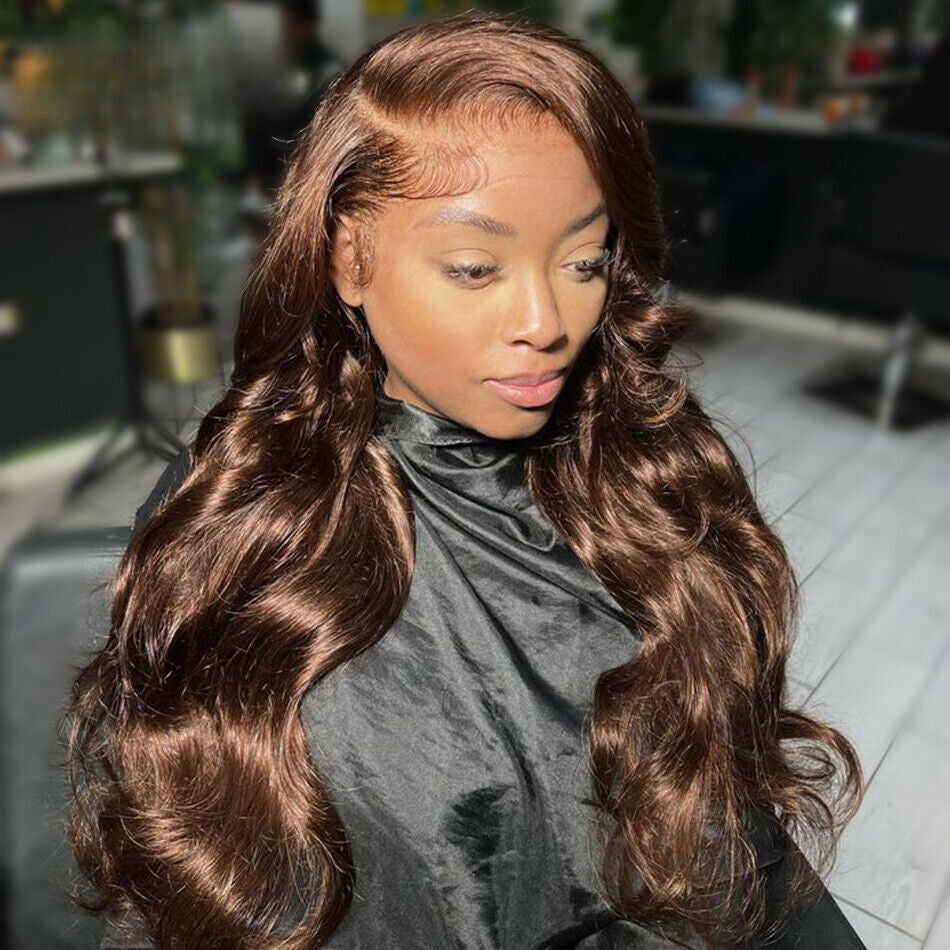 Pizazz New Chocolate Brown Wig Body Wave 13x6 Full Lace Drawstring Wig Pre Plucked Natural Hairline 250% Density