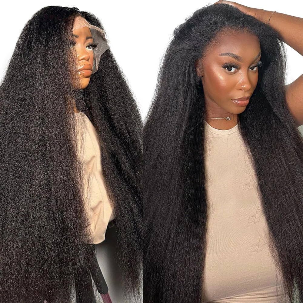 4C Edges Wigs Kinky Straight 13x6 HD Lace Wig Human Hair Pre Bleached Lace Closure Wig