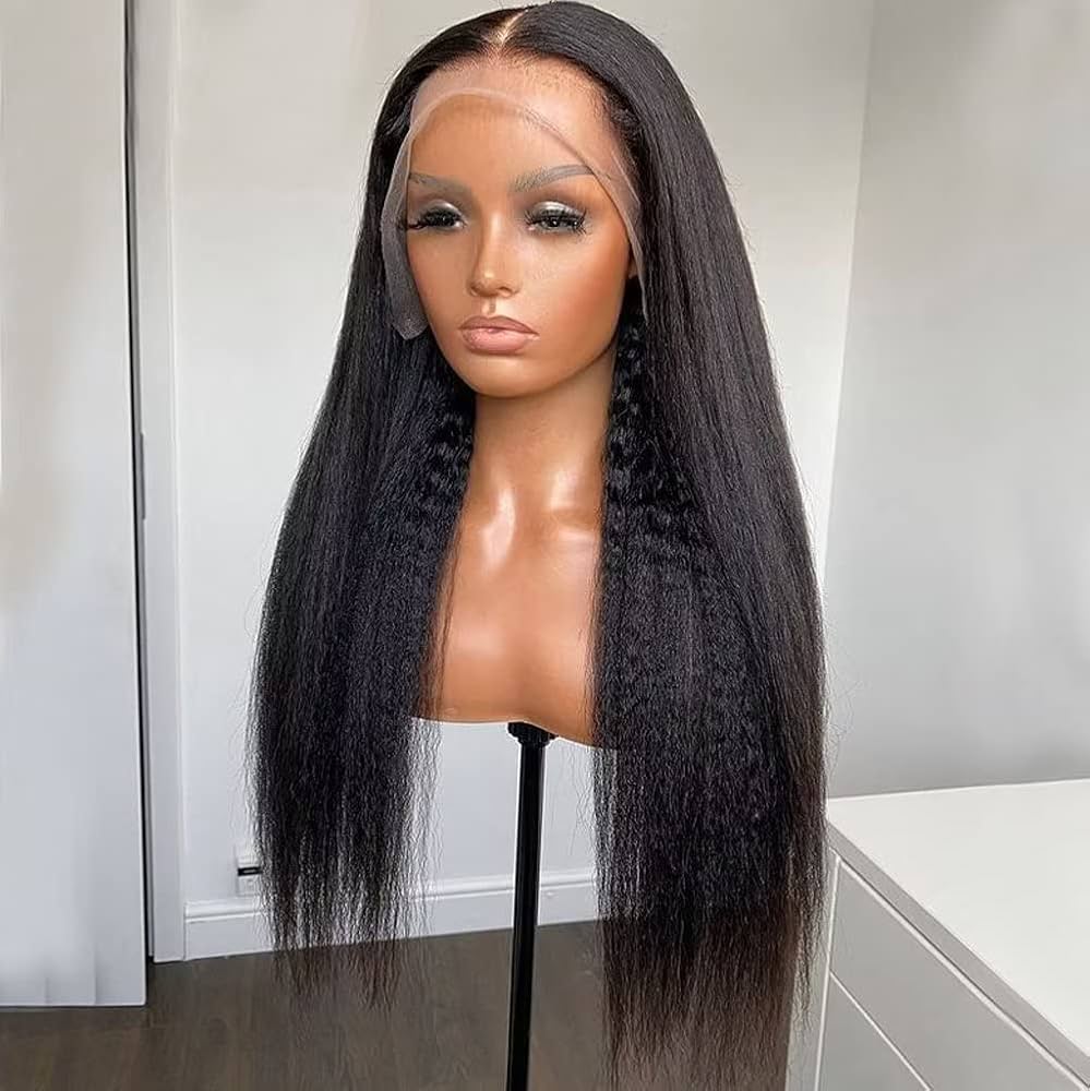 4C Edges Wigs Kinky Straight 13x6 HD Lace Wig Human Hair Pre Bleached Lace Closure Wig