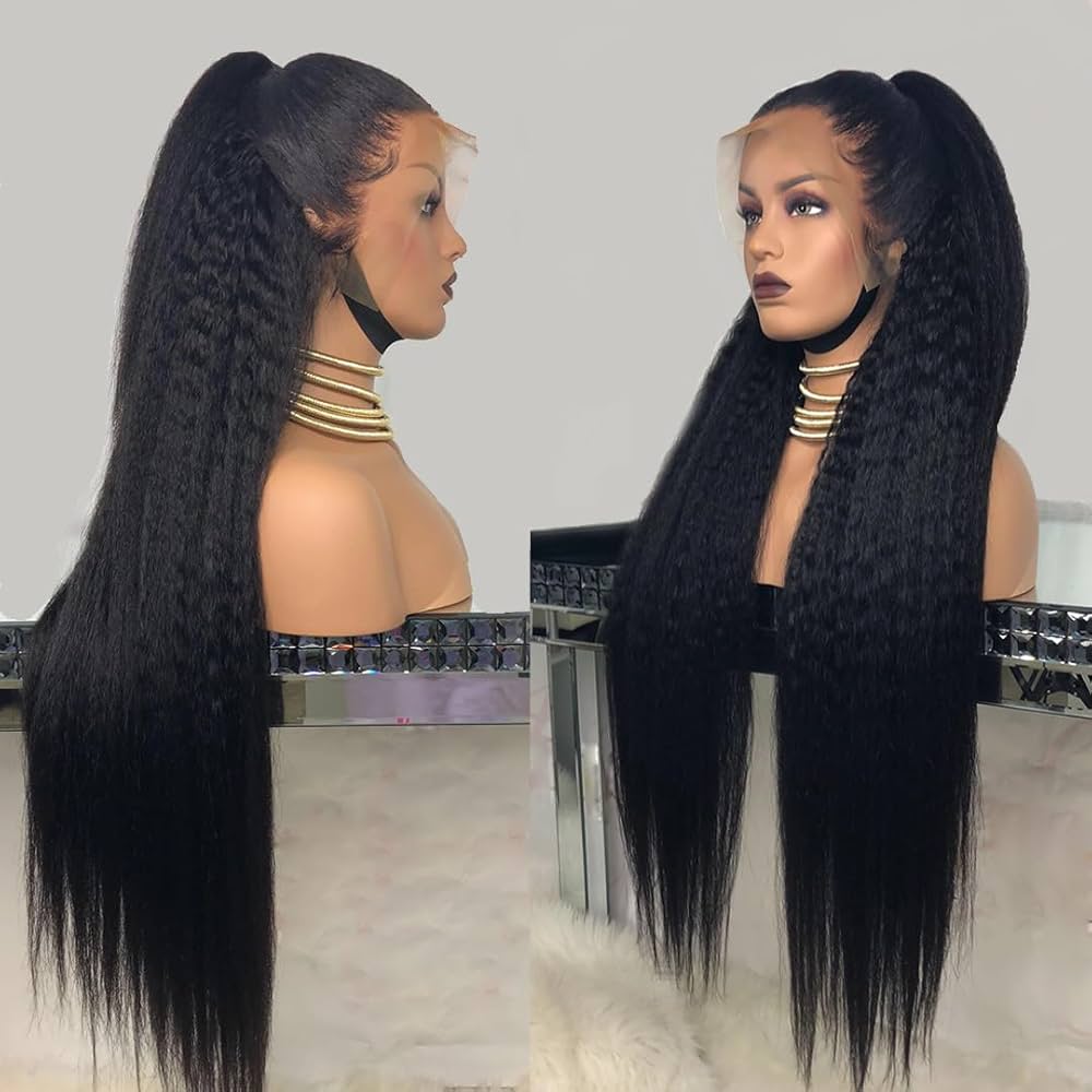 4C Edges Wigs Kinky Straight 13x6 HD Lace Wig Human Hair Pre Bleached Lace Closure Wig