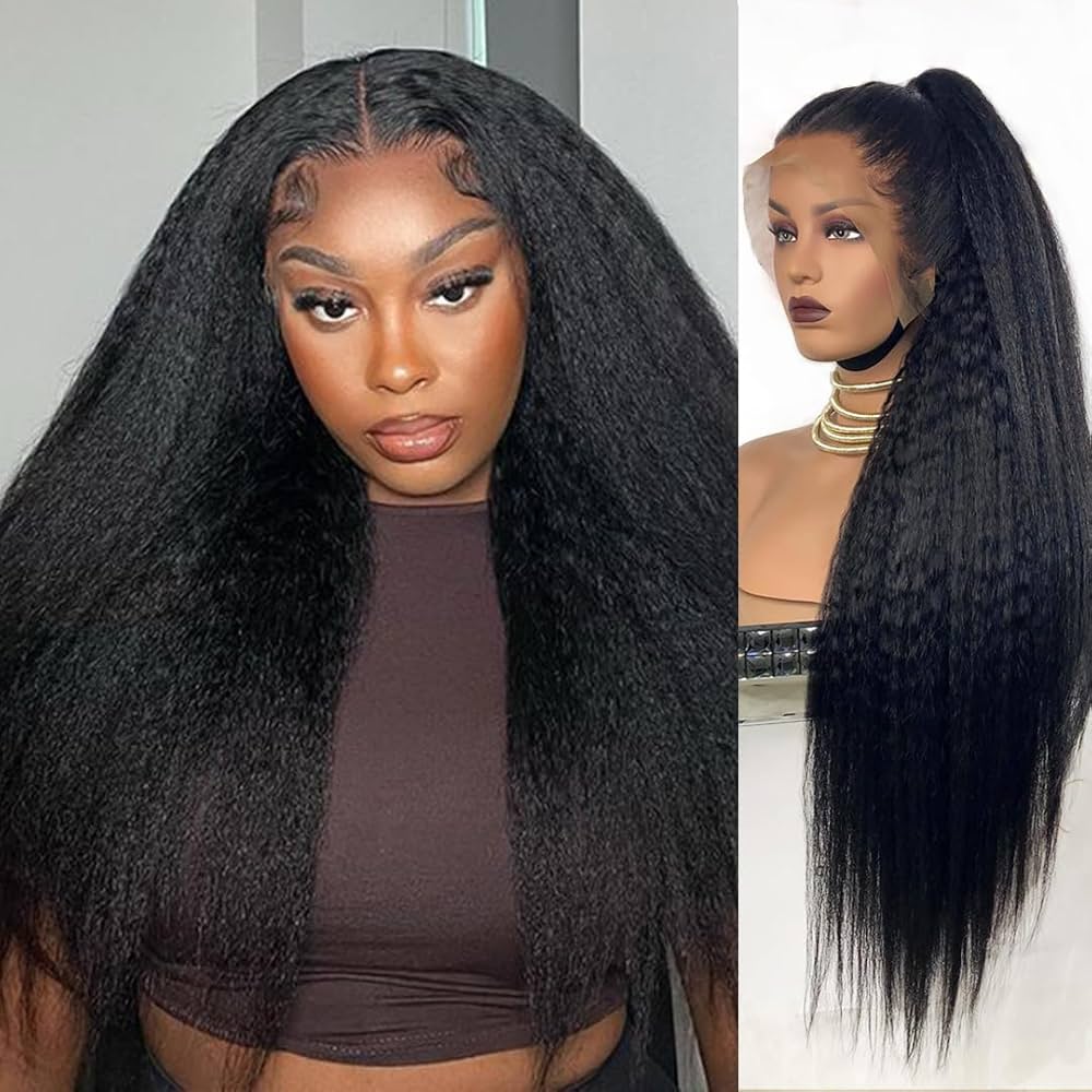 4C Edges Wigs Kinky Straight 13x6 HD Lace Wig Human Hair Pre Bleached Lace Closure Wig