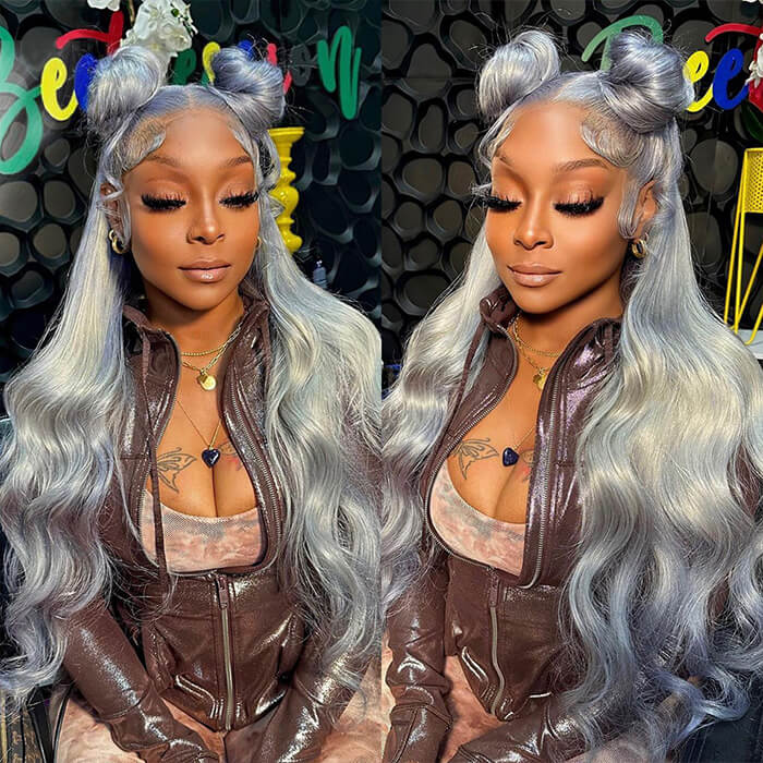 Silver Grey Colored Lace Front Wigs Body Wave Glueless 13*6 HD Lace Human Hair Wigs