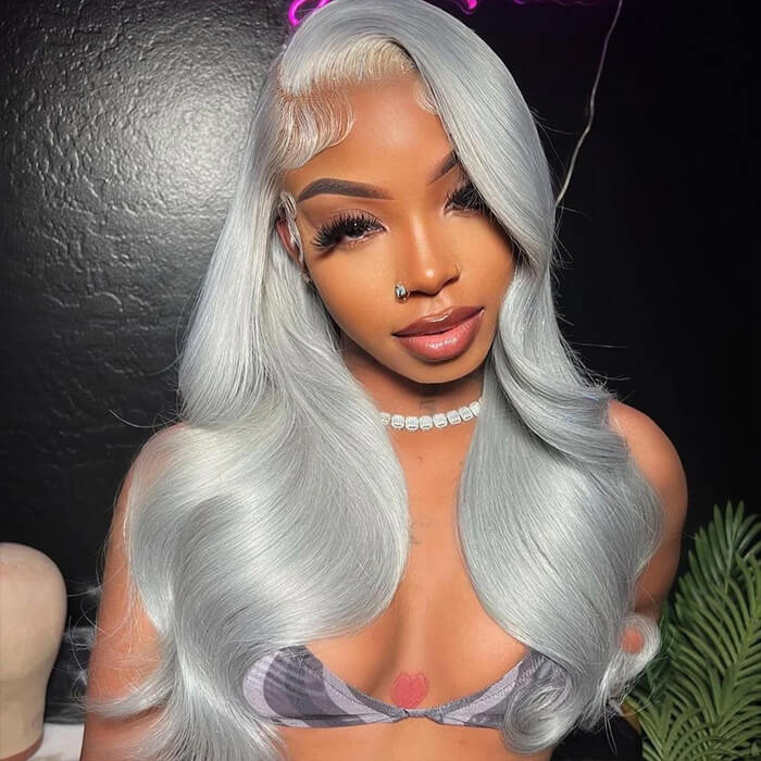 Silver Grey Colored Lace Front Wigs Body Wave Glueless 13*6 HD Lace Human Hair Wigs