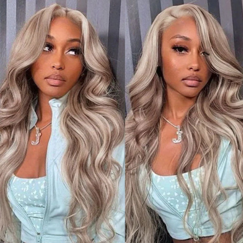 #P18/613 Ash Blonde Highlight Lace Front Wigs Color Body Wave HD Lace Wigs