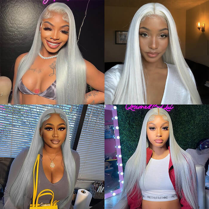 5*5 HD Silver Grey Straight Hair Colored Lace Front Wigs
