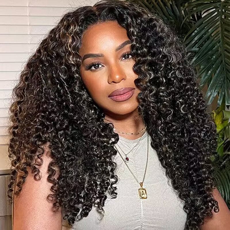 4C Curly Edges Jerry Curly Human Hair Wig M1B/27 Balayage Highlight Glueless Pre Plucked