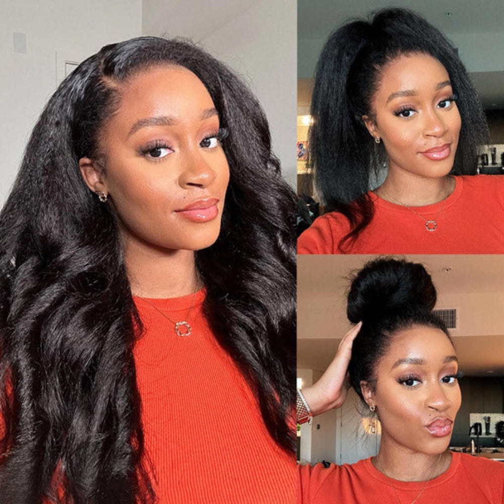 3 In 1 Half Wig | Kinky Straight Comfortable Fit No Glue Needed Install Flip Over Half Wig With Adjustable Drawstring