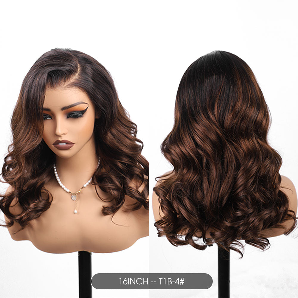 Pizazz Hair Balayage T1b-4# Loose Body Wave 8x5 Pre Cut HD Lace Wear & Go 220% Density Wig