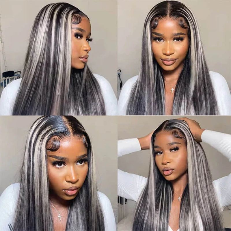 #1b/613 Black Wig with Blonde Highlight 13x4 HD Lace Front Human Hair Wigs