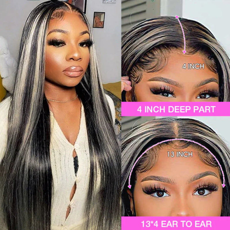 #1b/613 Black Wig with Blonde Highlight 13x4 HD Lace Front Human Hair Wigs