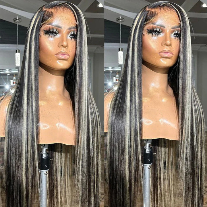 #1b/613 Black Wig with Blonde Highlight 13x4 HD Lace Front Human Hair Wigs