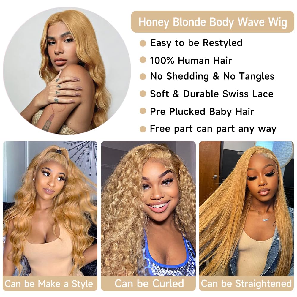 Honey Blonde Lace Front Wig Human Hair 27# Colored Human Hair Lace Front Wigs