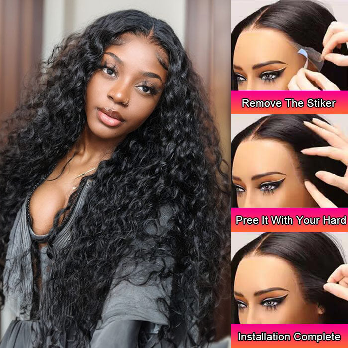 Invisible Knots Wig 8x5 & 13x4 Pre-Everything Glueless Lace Wigs Water Wave Wig With Ear Tapes Black Wigs 250% Density