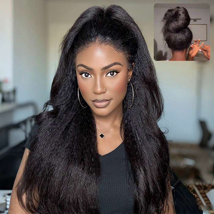 Pizazz Hair 4C Edges Invisi Strap Snug Fit 360 hd Lace Frontal Kinky Straight Wig with Pre Plucked Hairline Human Hair Wigs
