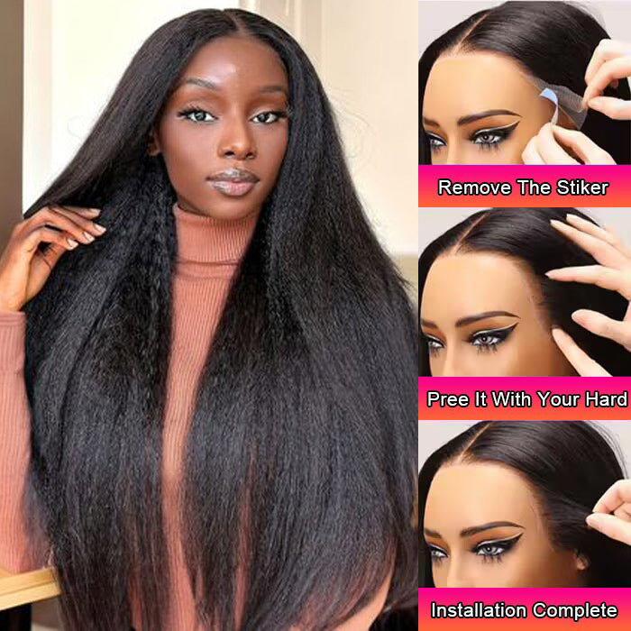 Pre Everything Glueless Lace Wigs Yaki Straight Frontal Wigs Pre Cut HD Lace Wigs Human Hair Pre Bleached Lace Closure Wig
