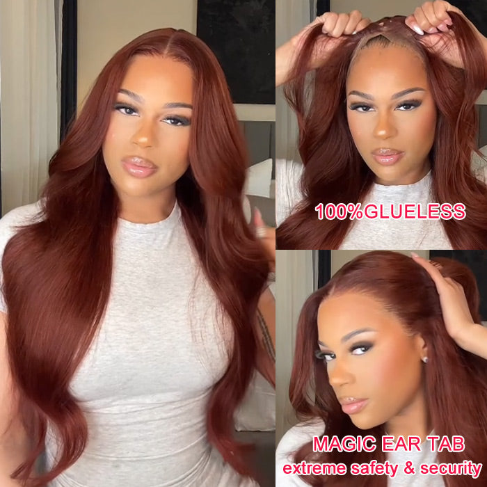 Pizazz Reddish Brown Straight 13x4 Pre Everything Lace Frontal Human Hair Wigs Glueless Wear And Go Wigs For Beginners