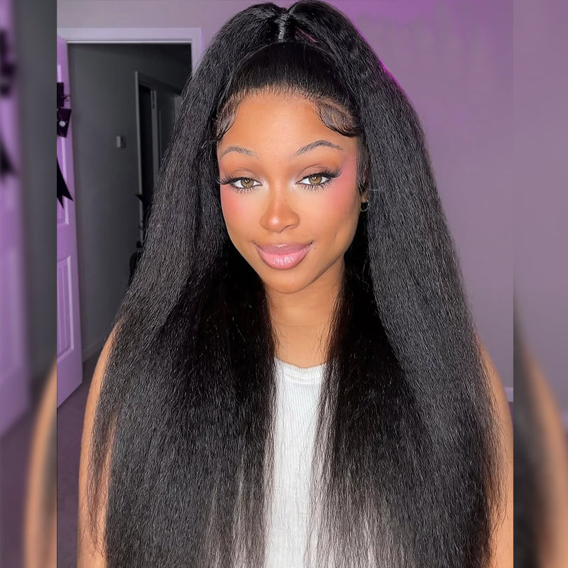 Pizazz Hair 4C Edges Invisi Strap Snug Fit 360 hd Lace Frontal Kinky Straight Wig with Pre Plucked Hairline Human Hair Wigs