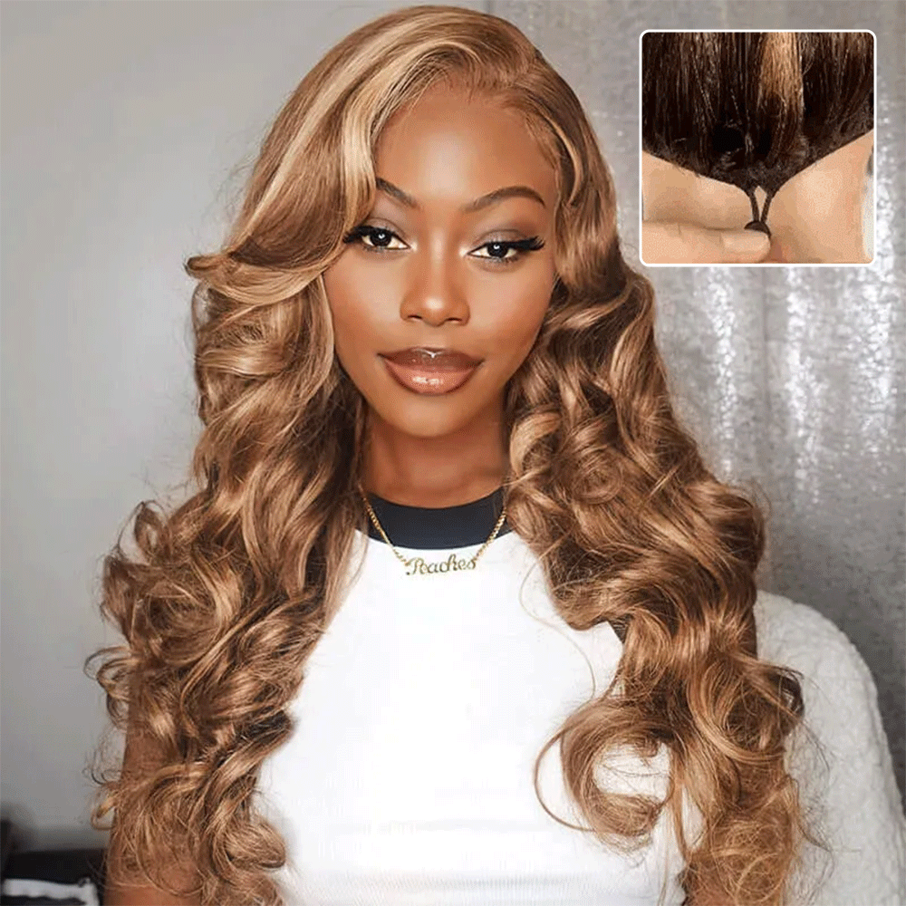 Pizazz Highlight 13x6 Body Wave HD Transparent Lace Front Wigs Human Hair 4/27 Honey Blonde Body Wave Lace Frontal Wig