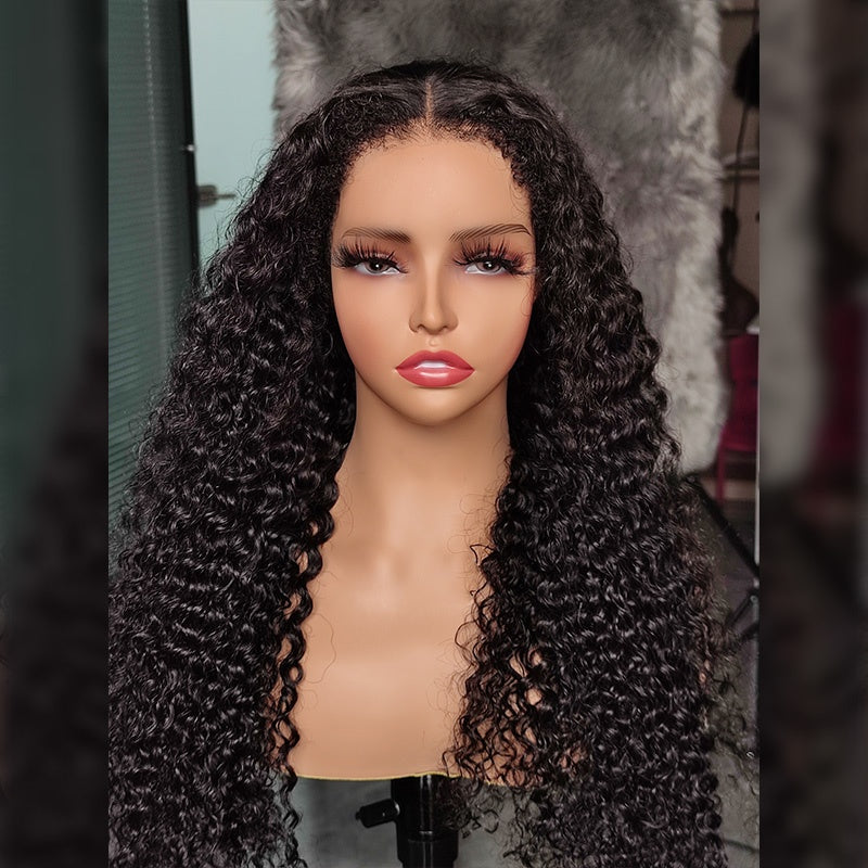 Type 4C Edge Hairline Water Wave Glueless 360 Lace Front Human Hair Wigs Pre Plucked With Curly Edges