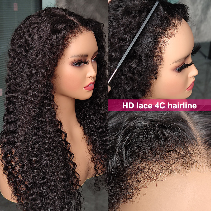 Type 4C Edge Hairline Water Wave Glueless 360 Lace Front Human Hair Wigs Pre Plucked With Curly Edges