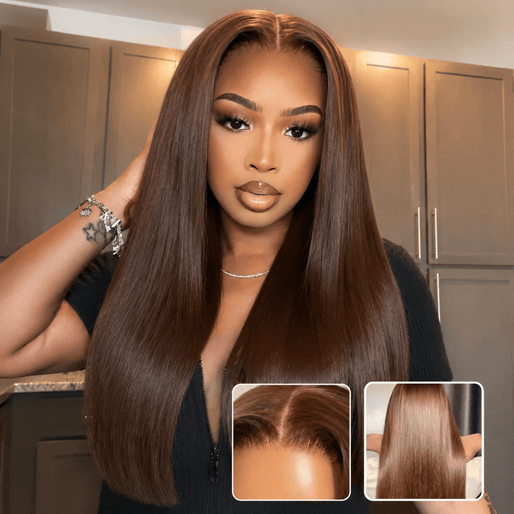 Glueless 220% Density #4 Dark Brown Straight 8X5/13x6 Pre Cut Lace Wigs With Invisi Drawstring