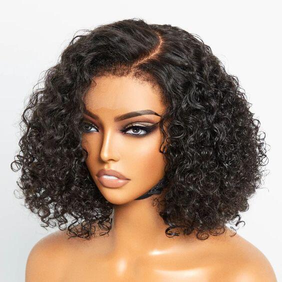 4C Edges Hairline Glueless Curly Bob Wig Pre-Cut HD Lace Front Human Hair Wigs with Flexi-Fit Drawstring Cap