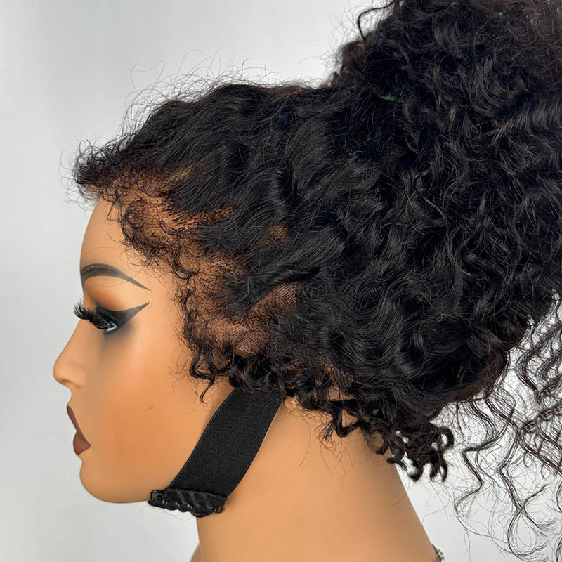 4C Edge Hairline Kinky Curly Glueless 360 Lace Front Human Hair Wigs Pre Plucked With Curly Edges