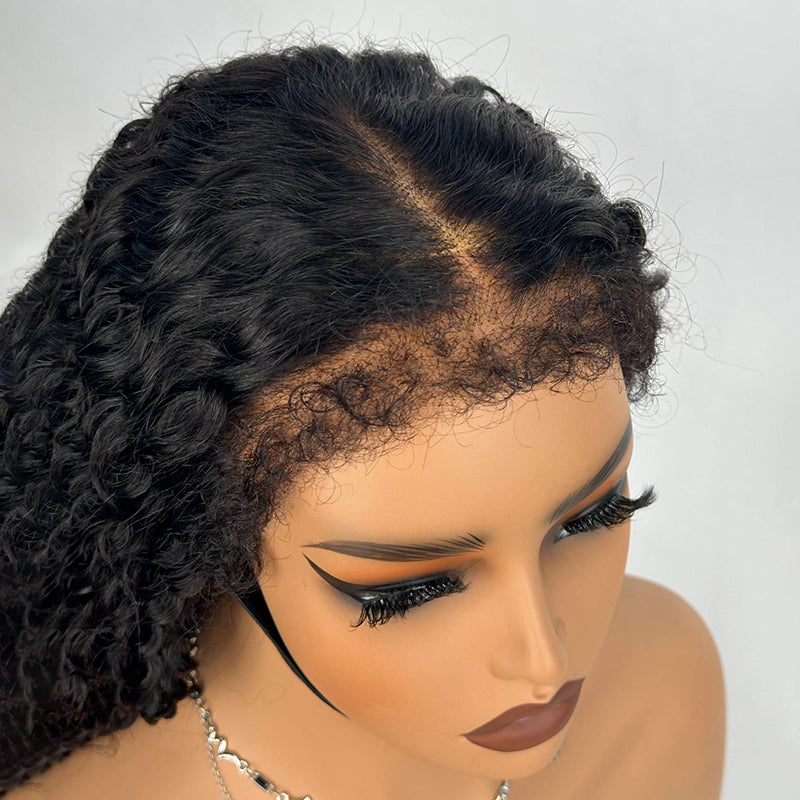 4C Edge Hairline Kinky Curly Glueless 360 Lace Front Human Hair Wigs Pre Plucked With Curly Edges