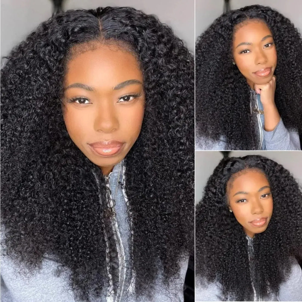 Pizazz Hair Honey Blonde Afro Curly 4C Edges Curly Bob Wigs Human Hair 8x5 Wear Go Wig With Curly Edges Baby Hair