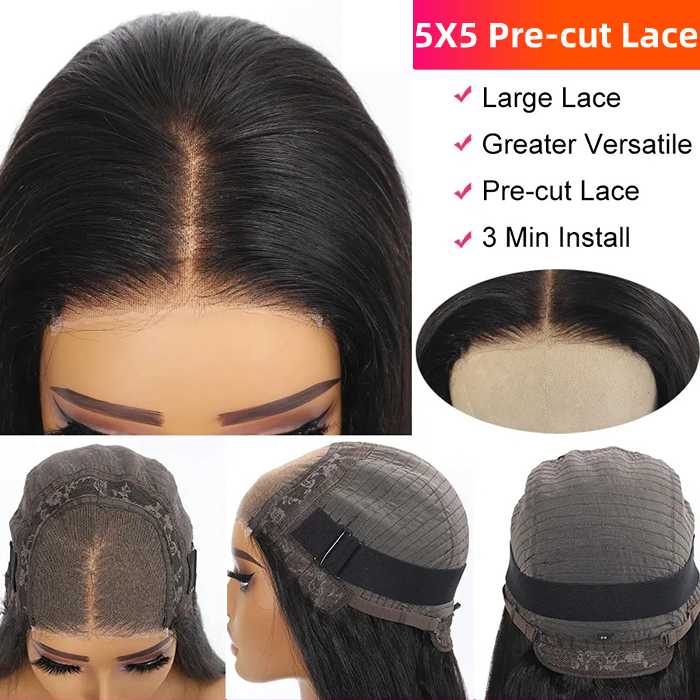 Pre-cut Glueless HD Lace Closure Human Hair Wig 180% Body Wave/Straight/Deep Wave