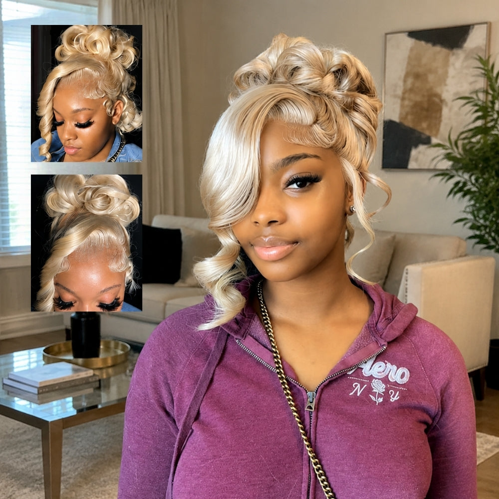 #613 Blonde Body Wave 360 Transparent Lace Frontal Wig Invisi Strap Pre Plucked Human Hair Wigs