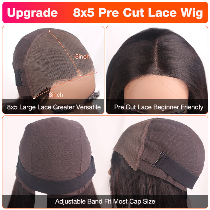 Pizazz F4/27 Highlight Wear Go Glueless Wig 8x5 Pre-Cut HD Lace Closure Wigs Human Hair 180% Density