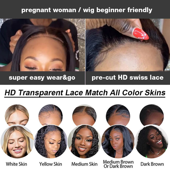 Glueless Wig Human Hair 13x4 Pre Cut HD Transparent Straight Lace Front Wigs Virgin Hair Without Glue