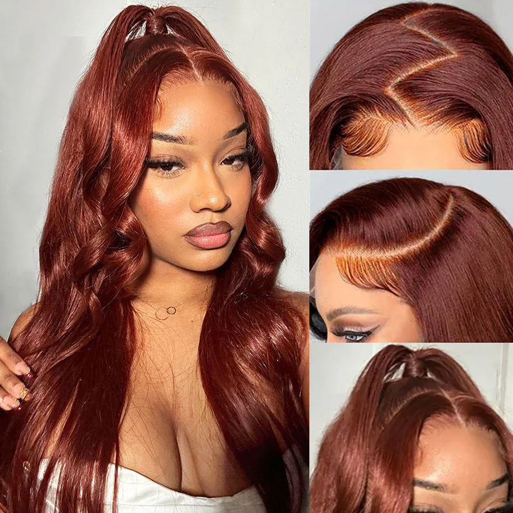 Reddish Brown Glueless Wig 13×6 Body Wave Full Frontal HD Lace Wig 180% Density