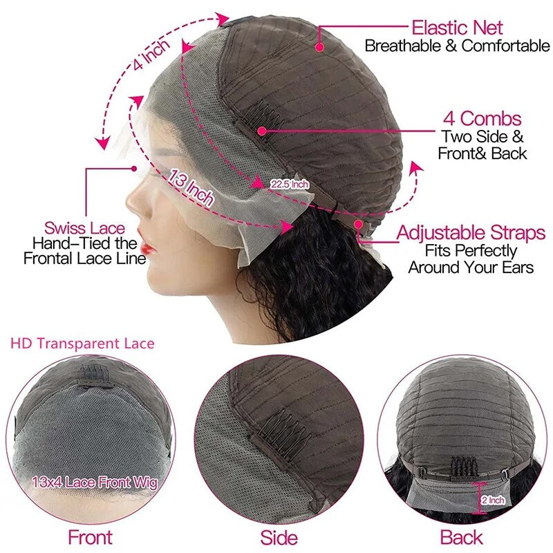 13x4 Bob Lace Frontal Wig Human Hair Body Wave HD Lace Closure Pre Plucked Glueless Bob Wigs forWomen