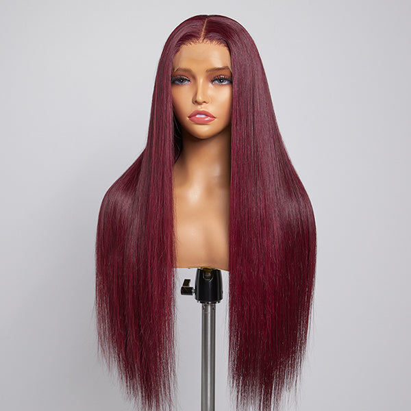 Pizazz 13x6 99j Burgundy Lace Front Wigs Human Hair Pre Plucked HD Straight Lace Front Wigs Human hair Glueless 30 Inch Red Wig