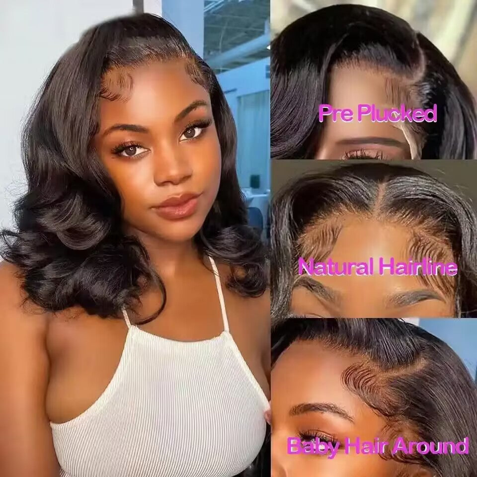 13x4 Bob Lace Frontal Wig Human Hair Body Wave HD Lace Closure Pre Plucked Glueless Bob Wigs forWomen