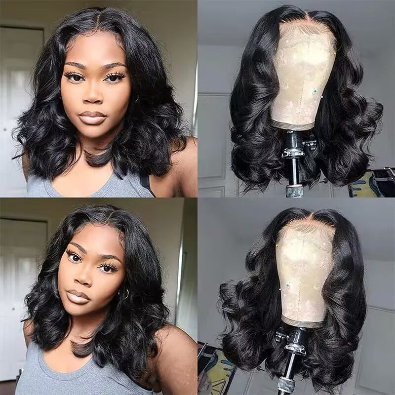 13x4 Bob Lace Frontal Wig Human Hair Body Wave HD Lace Closure Pre Plucked Glueless Bob Wigs forWomen