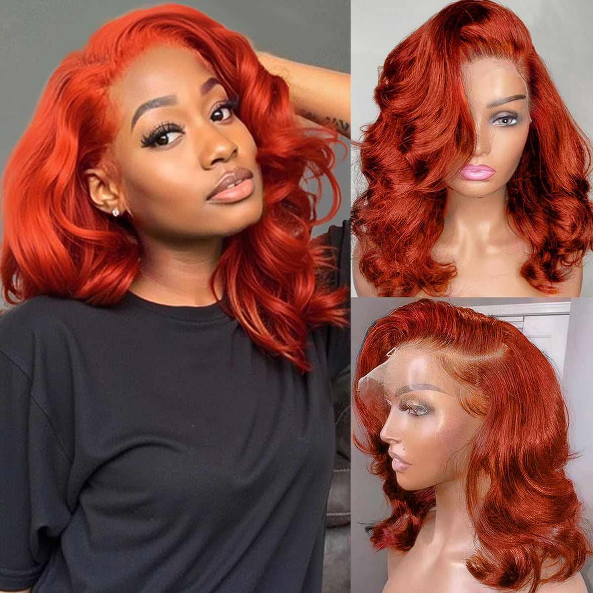 Ginger Orange Layered Body Wave Bob Wig Pre Plucked HD Lace Human Hair Wigs