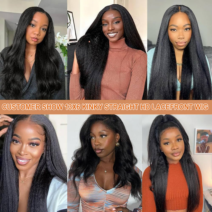 4C Edges Wigs Kinky Straight 13x6 HD Lace Wig Human Hair Pre Bleached Lace Closure Wig