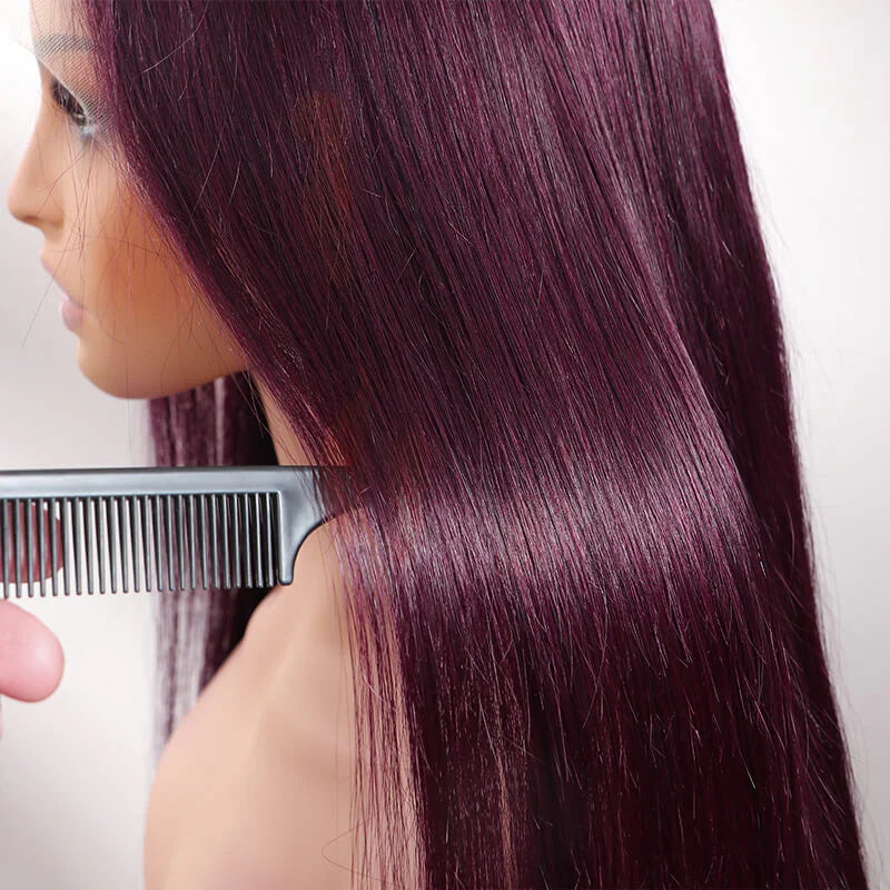 Black Cherry Dark Purple Sugar Plum Straight 13x6 HD Lace Front Wigs Human Hair Wigs