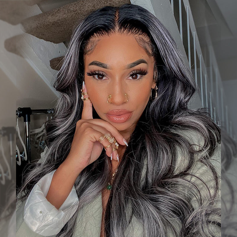 #1b/613 Black Wig with Blonde Highlight 13x4 HD Lace Front Human Hair Wigs