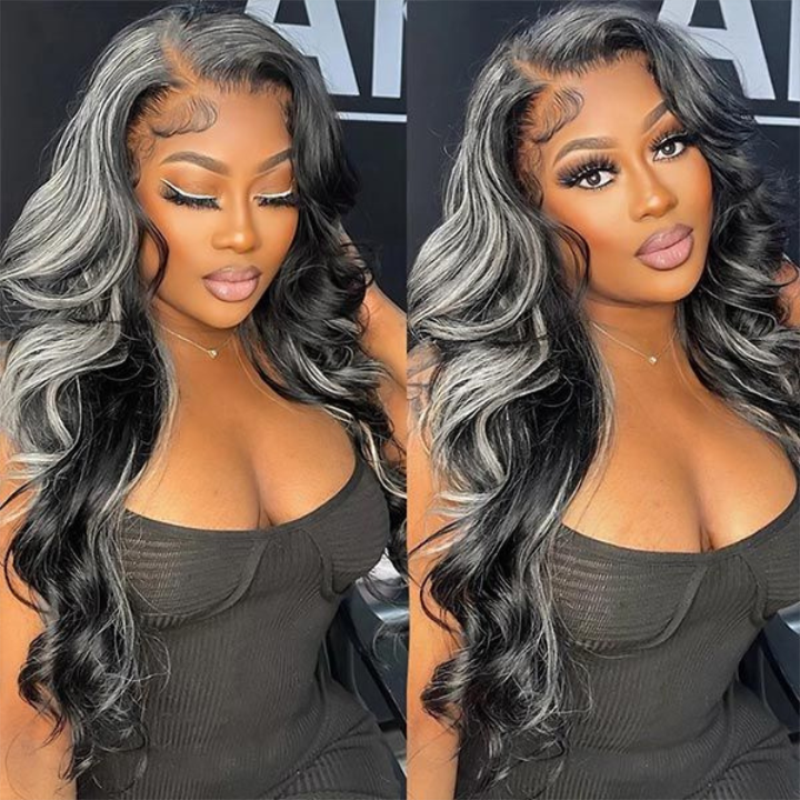 #1b/613 Black Wig with Blonde Highlight 13x4 HD Lace Front Human Hair Wigs