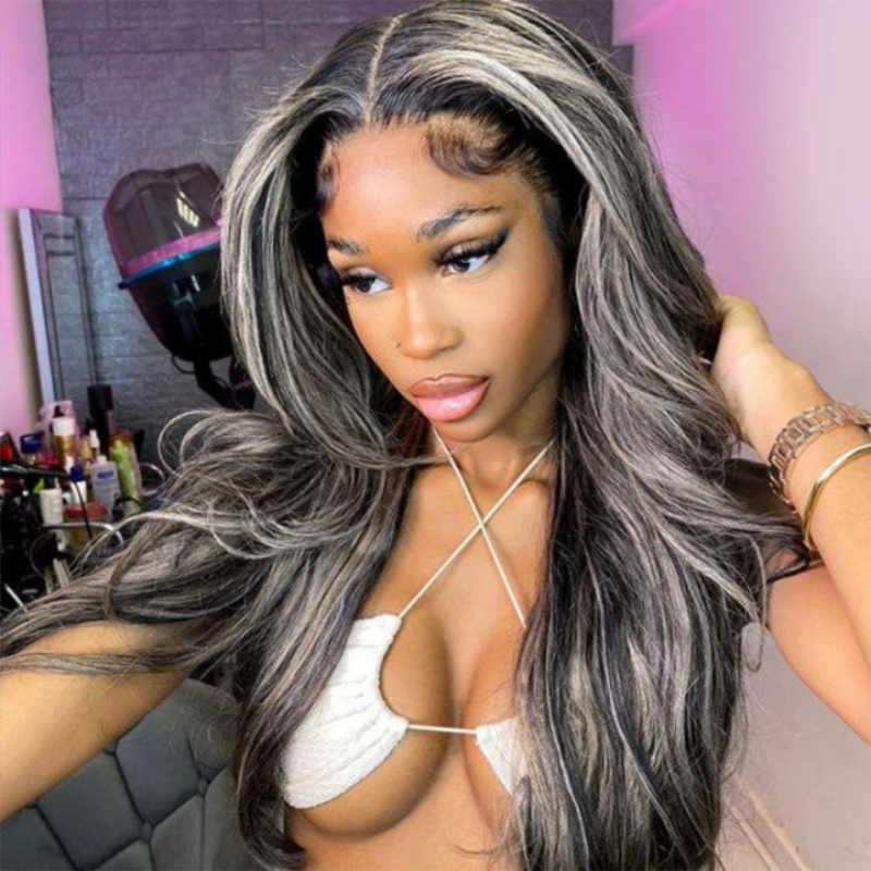 #1b/613 Black Wig with Blonde Highlight 13x4 HD Lace Front Human Hair Wigs