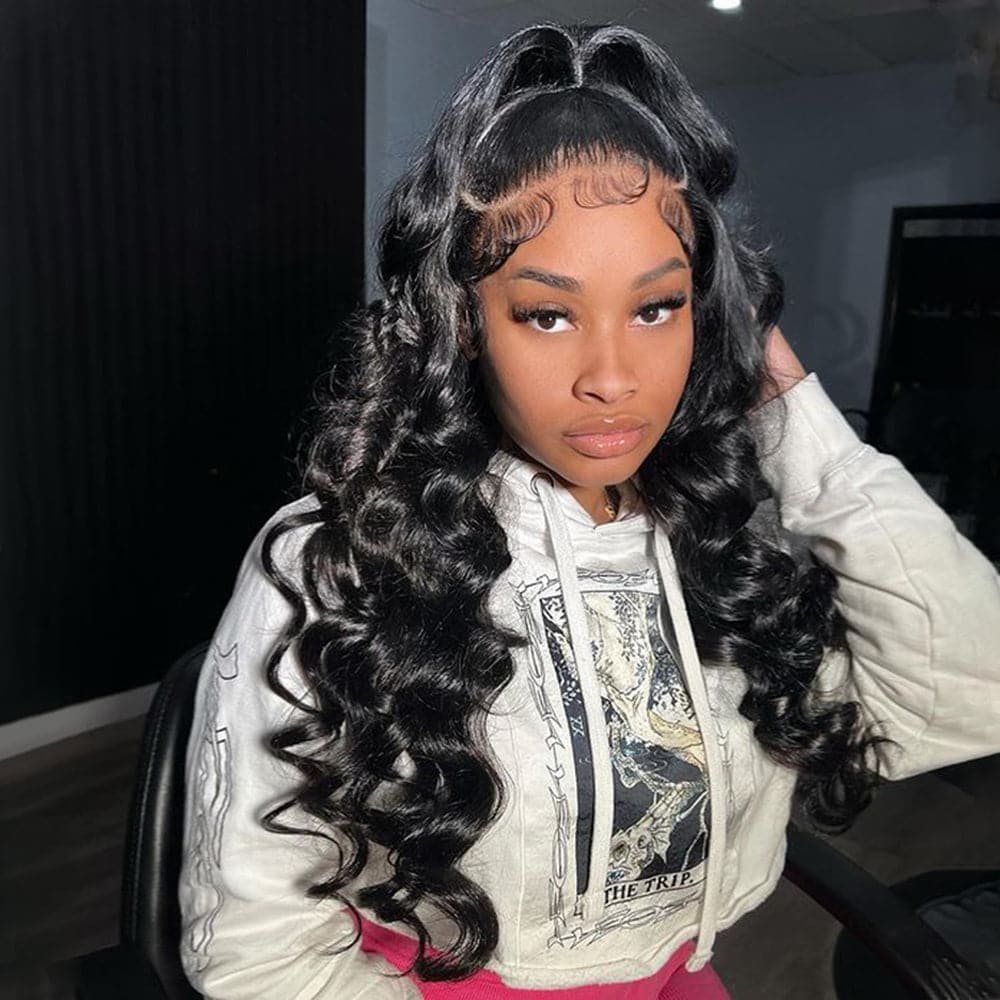 Loose Deep Wave 360 HD Invisible Lace Frontal Human Hair Wigs with Pre Plucked Hairline