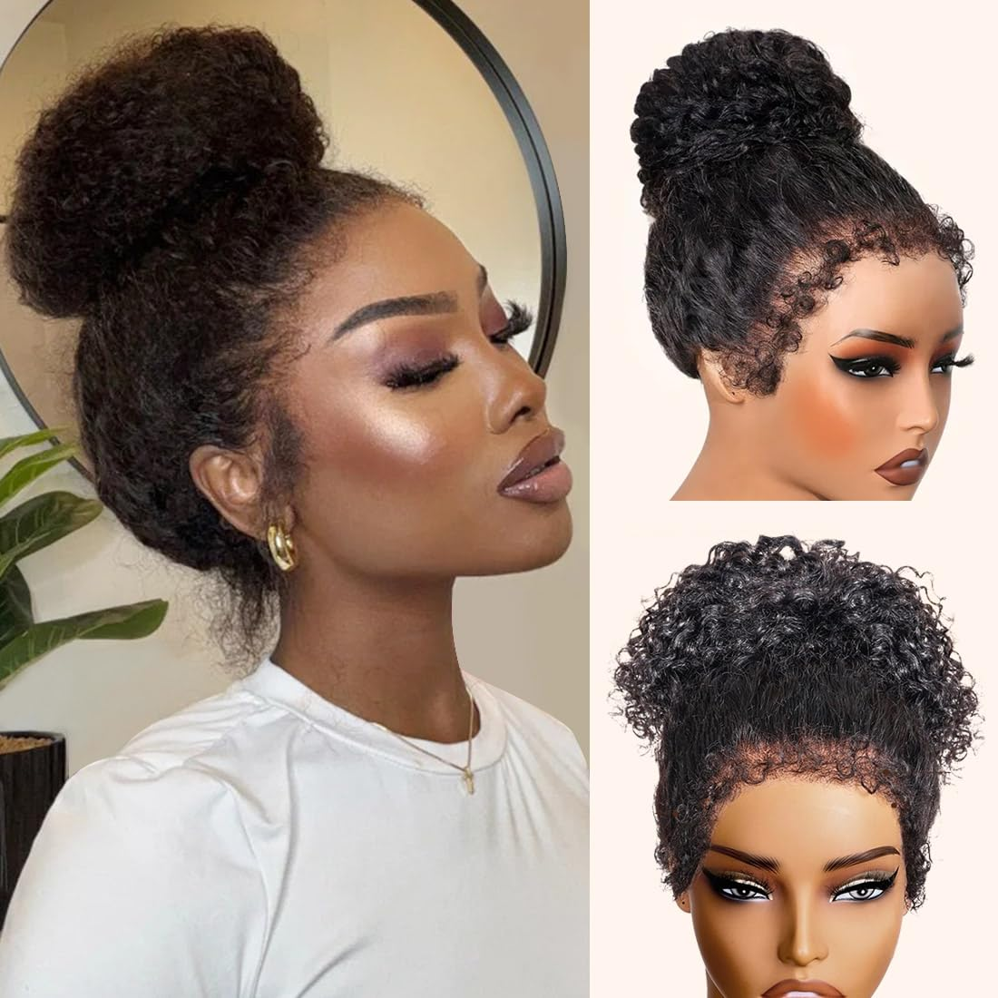 Pizazz Hair 4C Kinky Edges 360 HD Lace Front Wigs Jerry Curly Wig With Realistic Hairline