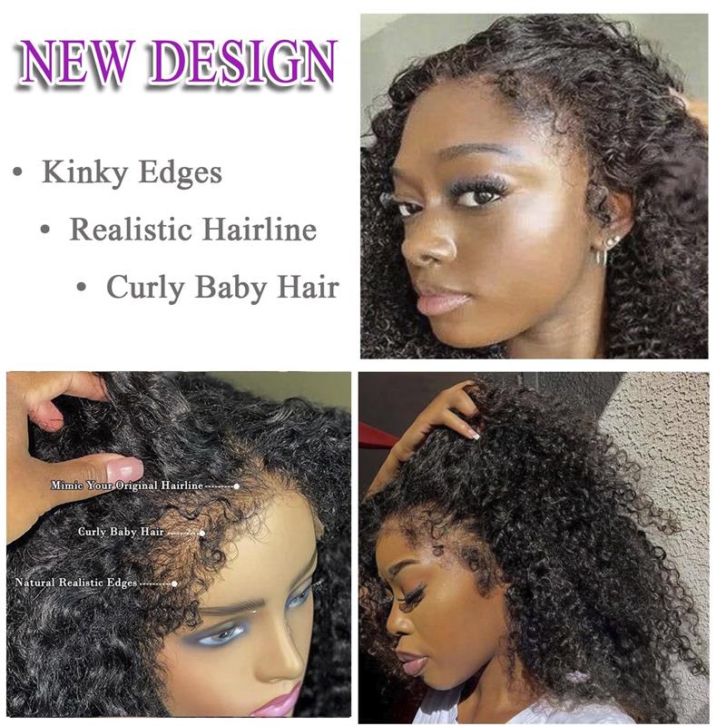 4C Edges Natural Hairline Curly 8x5 Glueless Lace Wigs Human Hair Pre Plucked 180% Density