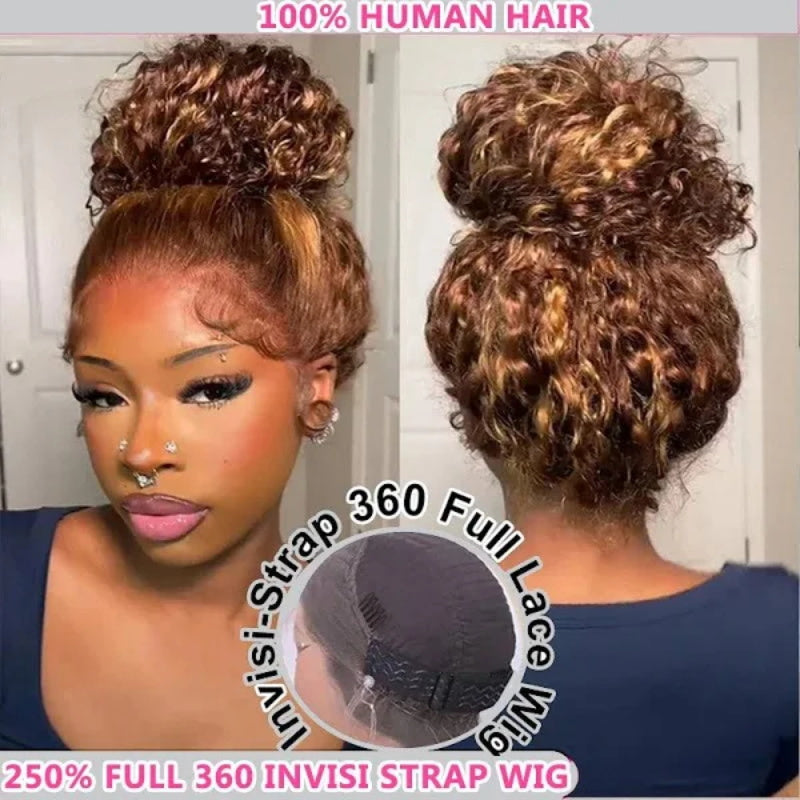 P4/27 Omber Highlight Color Invisi-Strap 360 Lace Front Wigs 250% Density