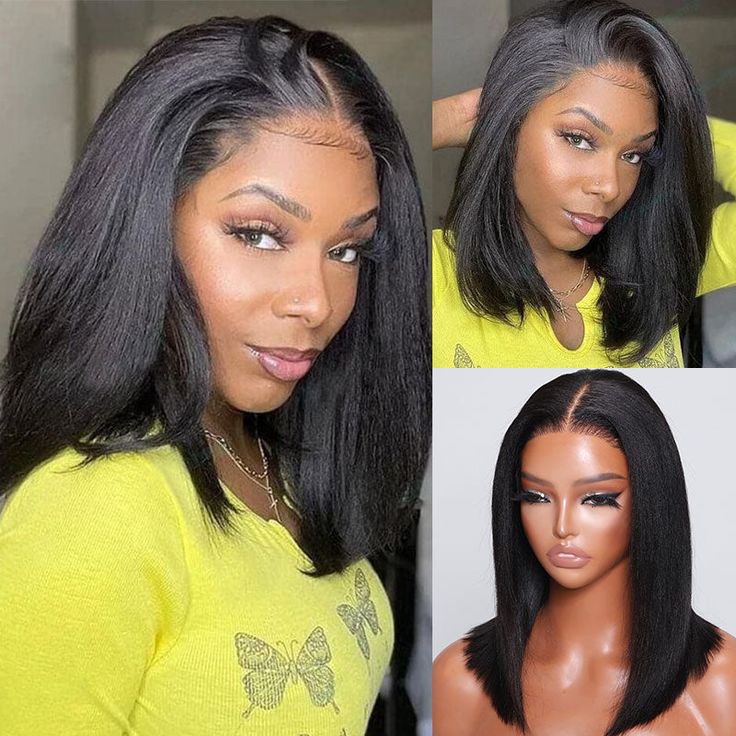 Pizazz Hair Yaki Straight Put On and Go Glueless Lace Wigs 8x5 Pre-cut Human Hair Lace Wig Kinky Straight